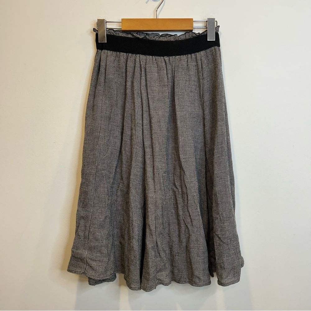 Zara A-Line Houndstooth Wool Blend Midi Skirt Black White Academia